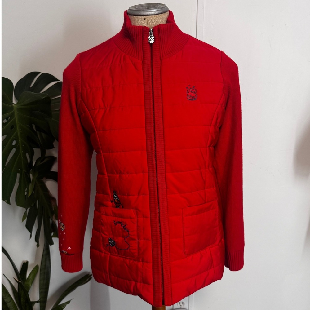 Sesame Street Elmo Puffer Sweater Jacket Kids 90 Red Hybrid Zip Up Kidcore